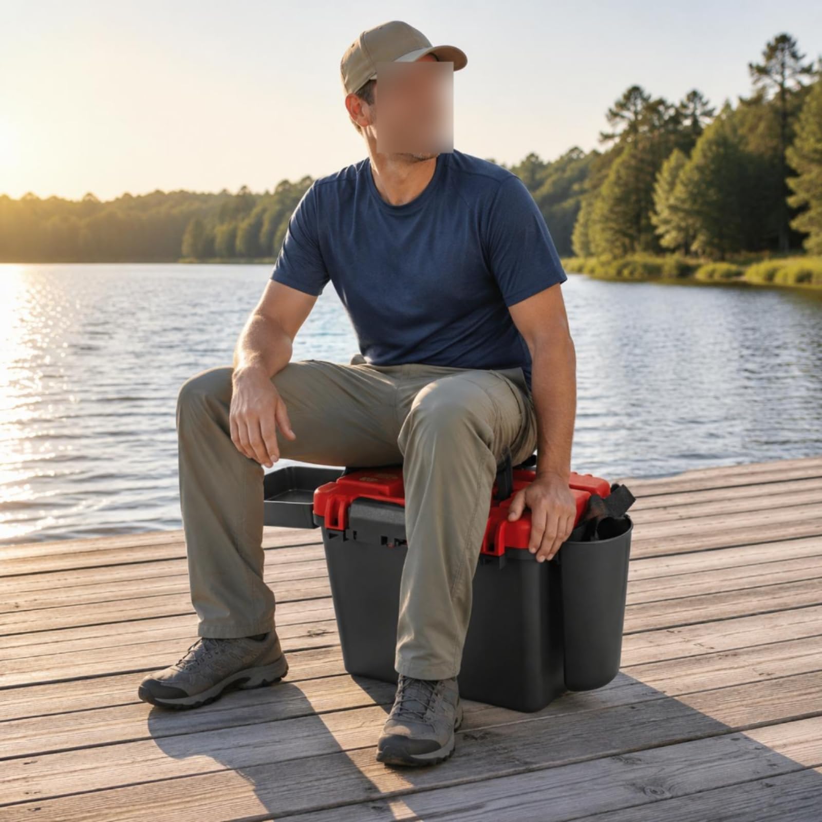 LOVIVER Box Sedile da Pesca Contenitore Attrezzatura Scatola Esche Secchio in Plastica con Coperchio Manico E Tracolla Struttura Solida per Ordinare Ami Pinze E Adatto Fiume Barca Riva, Rosso