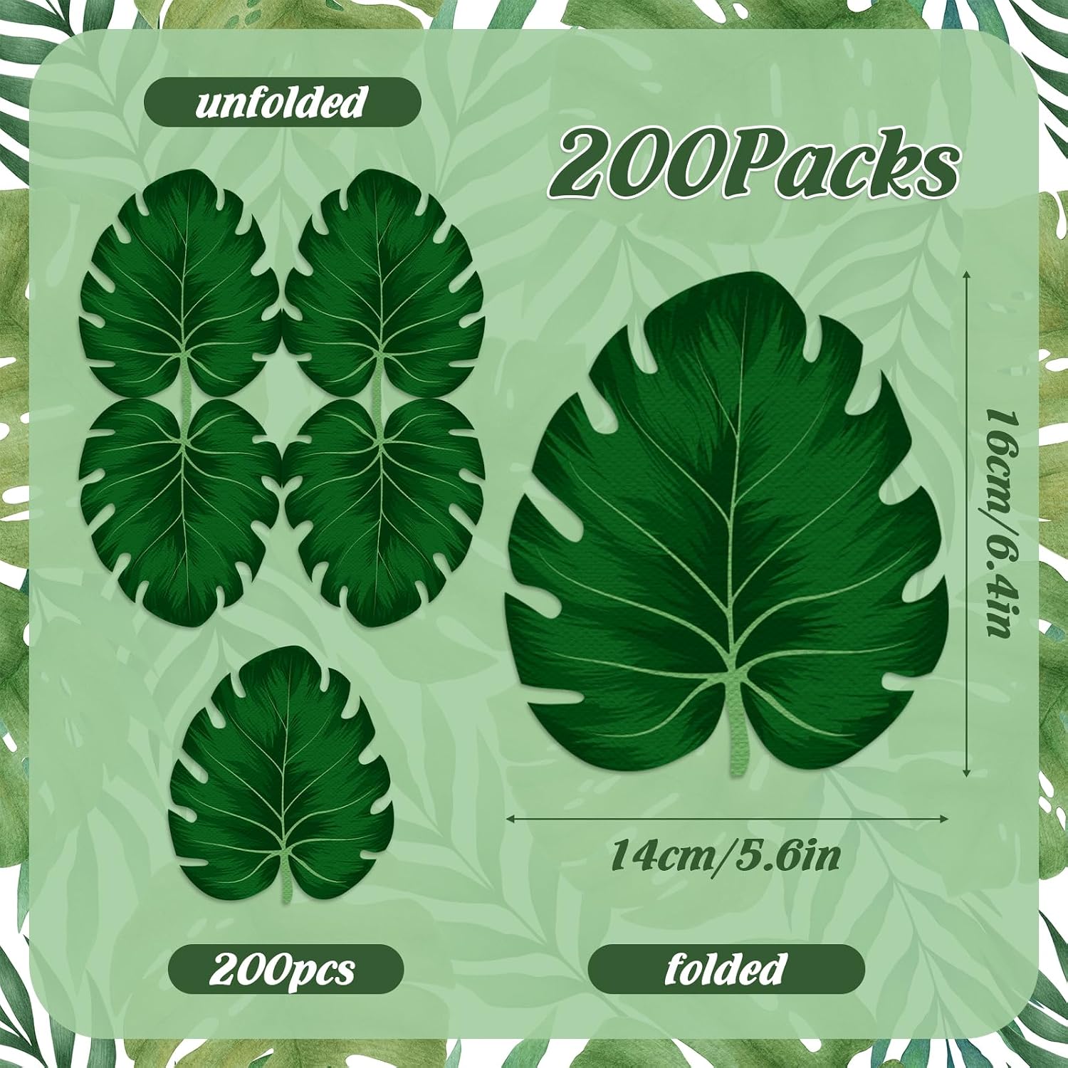 200 Pcs Tropical Palm Leaf Napkins Disposable Hawaiian Luau Aloha Paper Napkin Decorative Green Leaf Napkins for Bathroom Wedding Holiday Tropical Theme Birthday Party Baby Shower Favors Supplies