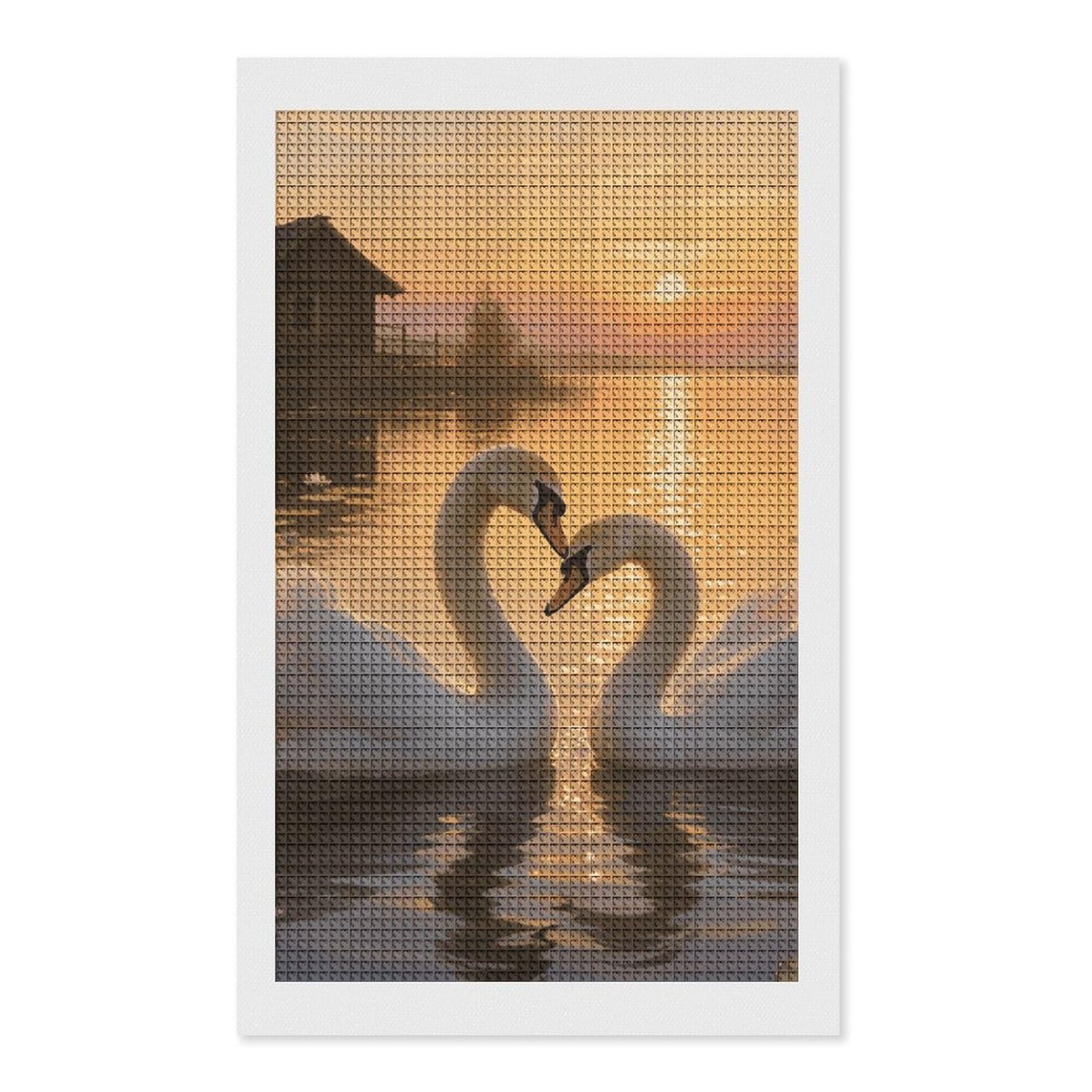 FodPand Sunset Couple Swans Lake 5D Diamond Painting Kits for Adults Beginners Full Drill Square Diamond Dots Pictures Gem Art Supplies for Home Wall Room Decoration DIY Craft Set Gift 12x20