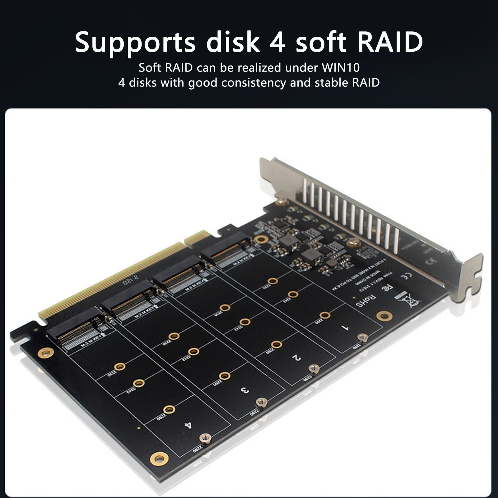 Adapter M.2 PCIE, PCIe 4.0 X16 na 4 Porty M.2 NVMe SSD z Wentylatorem Chłodzącym, WsparciePCIE RAID, 4x32Gbps, dla Dysków SSD 2230/2242/2260/2280mm