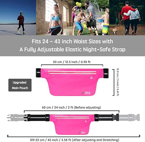 Miniatura 6 de Fitter's Niche Riñonera UltraSlim Bolsa resistente al agua, cinturón elástico reflectante Se adapta a cinturas de 24 a 43 pulgadas, soporta