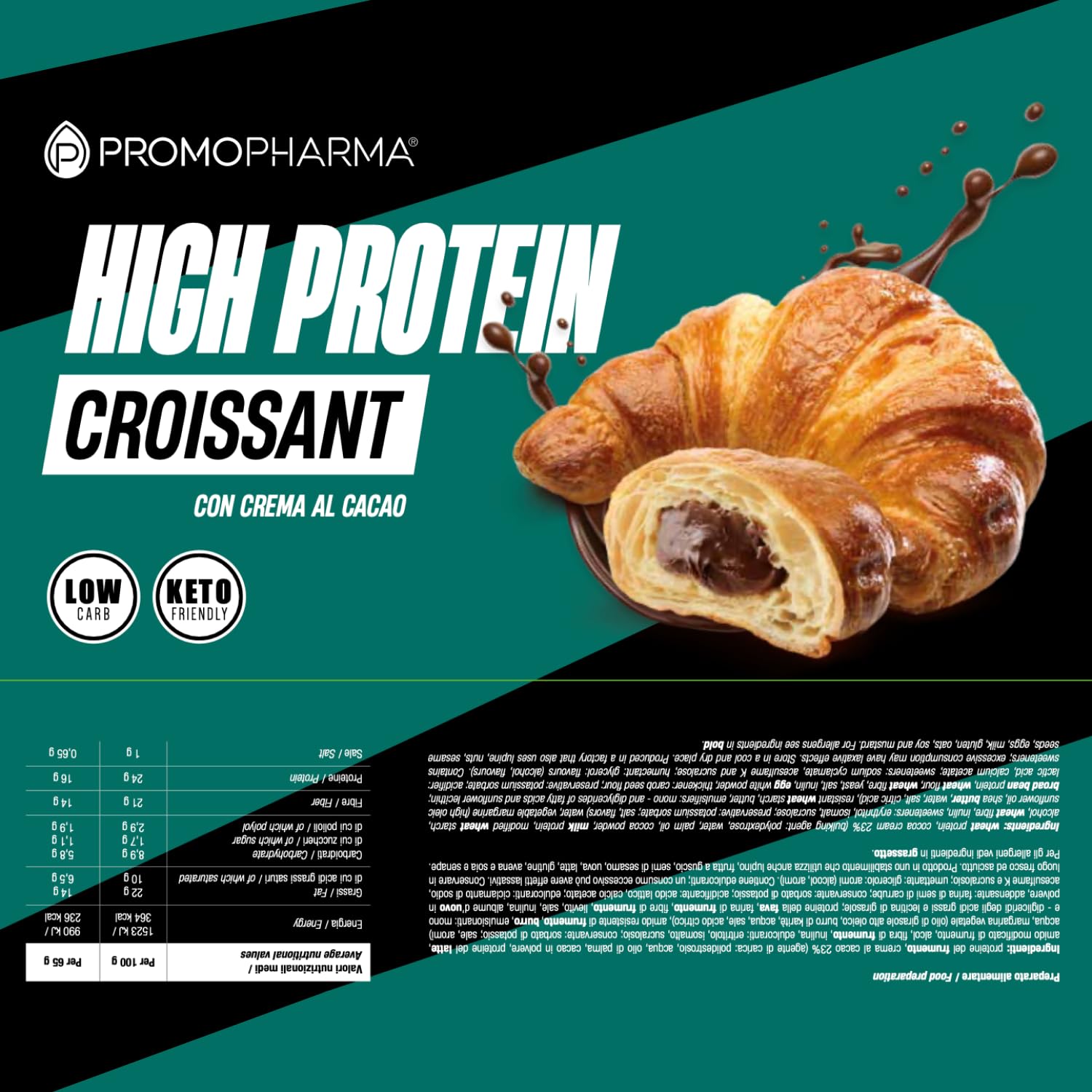 High Protein Croissant Classici - Cornetti Proteici Keto a Basso Contenuto di Zuccheri - Snack Proteici per Dieta Chetogenica, Colazione Fit e Low Carb - 18 Croissant da 50 g