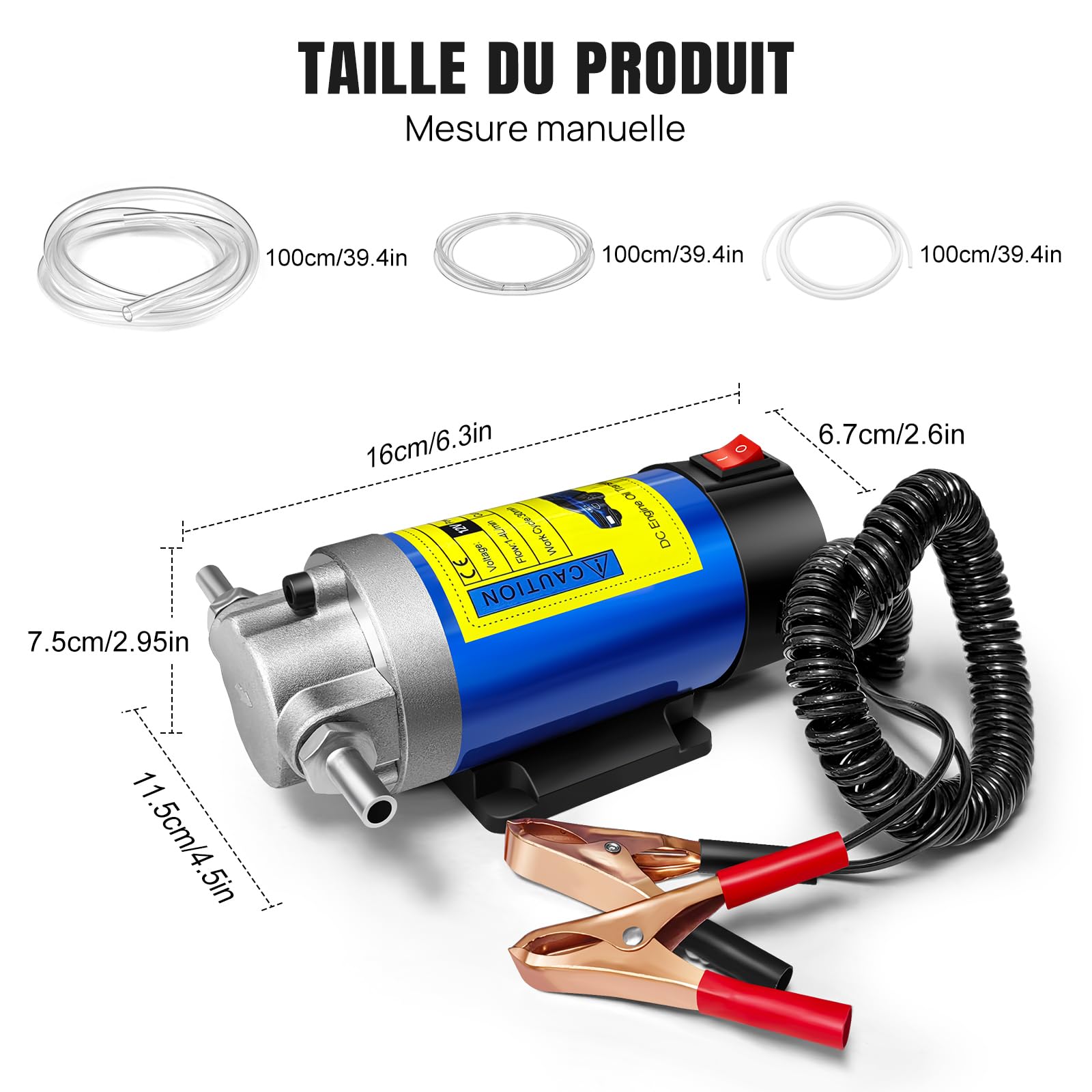 Pompe à Huile Diesel 12V 100W – Pompe de Vidange Moteur Électrique, Faible Bruit, Débit 1-3 L/min, Corps en Fonte + Moteur Cuivre Pur, avec 3 Tuyaux – Pour Voiture, Bateau, Moto