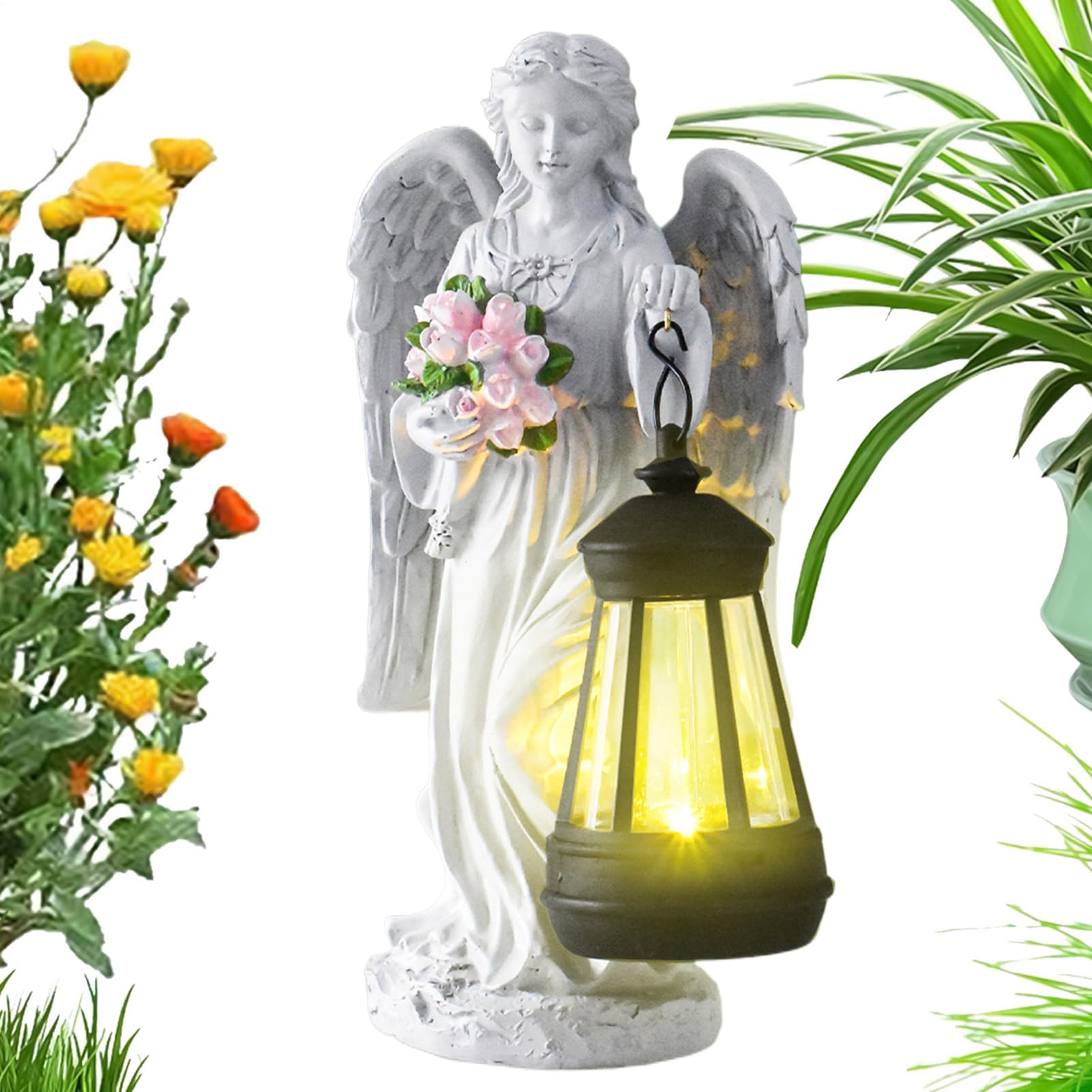 Aménagement jardin statue ange solaire en résine premium sculptée aux détails raffinés