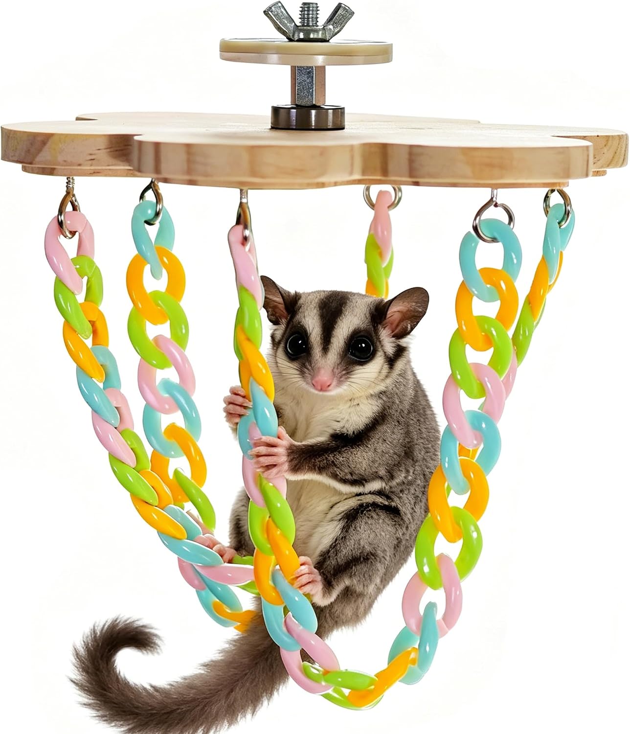 Sugar Glider Climbing Toys Haning Swing Sugar Glider Cage Accessories | Natural Wood Climbing Toys Sugar Glider Accessories Rat Enrichment Toys for Small Animals Rat and Birds (Hanging Style A)