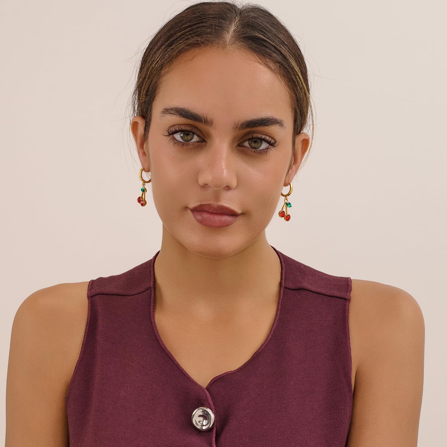 LILIE&WHITE Gold Cherry Earrings For Women Lightweight Fruit Cherry Dangle Earrings Trendy Statement Earrigns Fashion Jewelry Gift - Image 2