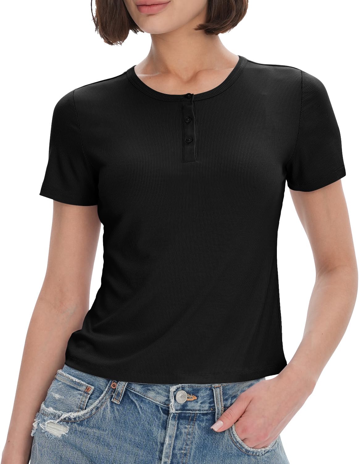 BAMBOO COOL Womens Henley T Shirts Short Sleeve Slim-Fit Tees Tops for Women Trendy Fashion Blouse