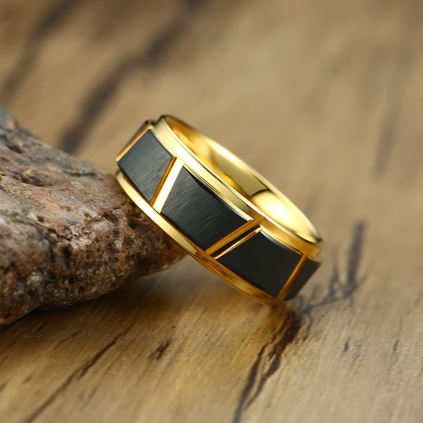 Epinki 2 Stück Partner Halsketten mit Gravur in Wolfram, Gebürstet Ringe Anhänger Pärchen Ketten, Schwarz Gold für Frauen & Männer, Breite 8mm - Herrenkette 60cm, Damenkette 50cm