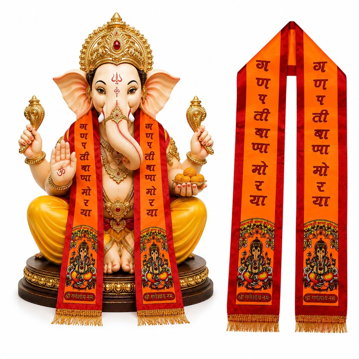 seer Ganpati Bappa Printed Khesh Scarf Dupatta Patka Pack of 10-picture-0