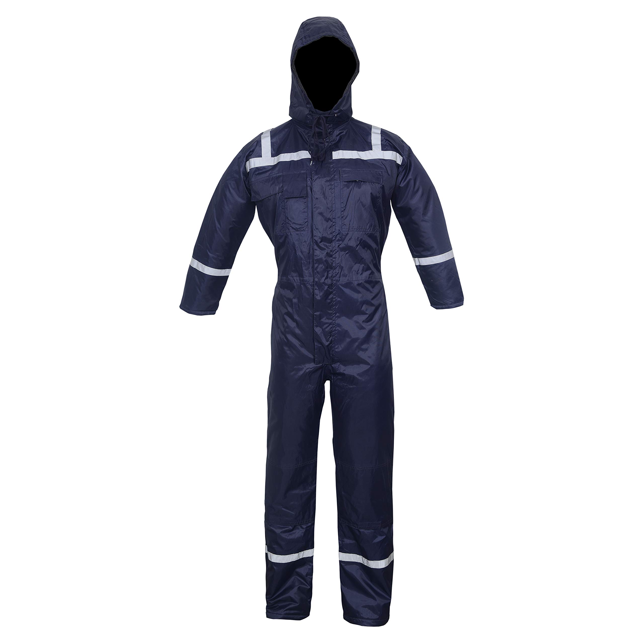 Navy blue Waterproof Lined Quilted Padded Coverall Tunnel Biker Fishing Suit Winter (3XL)