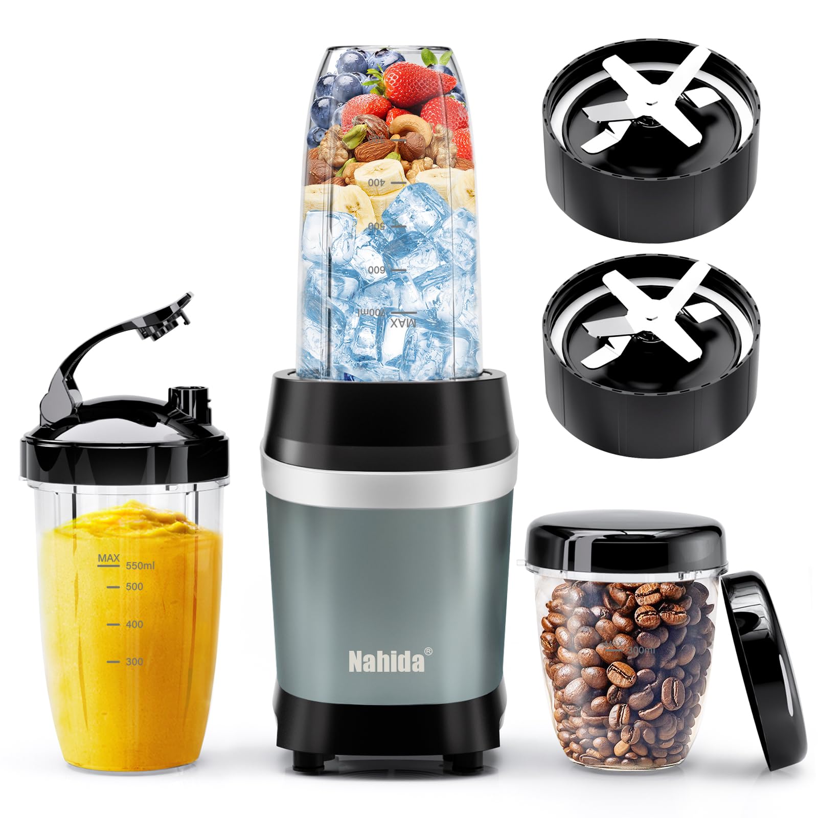 Blender for Smoothies, 1200W Smoothie Blender for Ices Crushing, Blenders with (2) 6-Fin Blades, Personal Blenders for Kitchen with 23oz, 32oz, 37oz Easy Go Cups for Juices,1200W, Blue