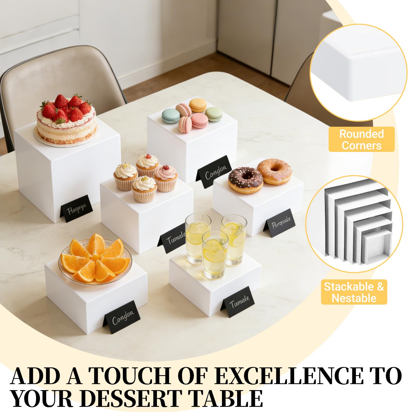 Lot de 6 Presentoir Aperitif Buffet Cube, Boîte de Présentation en Acrylique, 3-8in Presentoir Gateau avec Mini-étiquettes, Supports Buffet Mariage pour Traiteur, Dessert, Bijoux