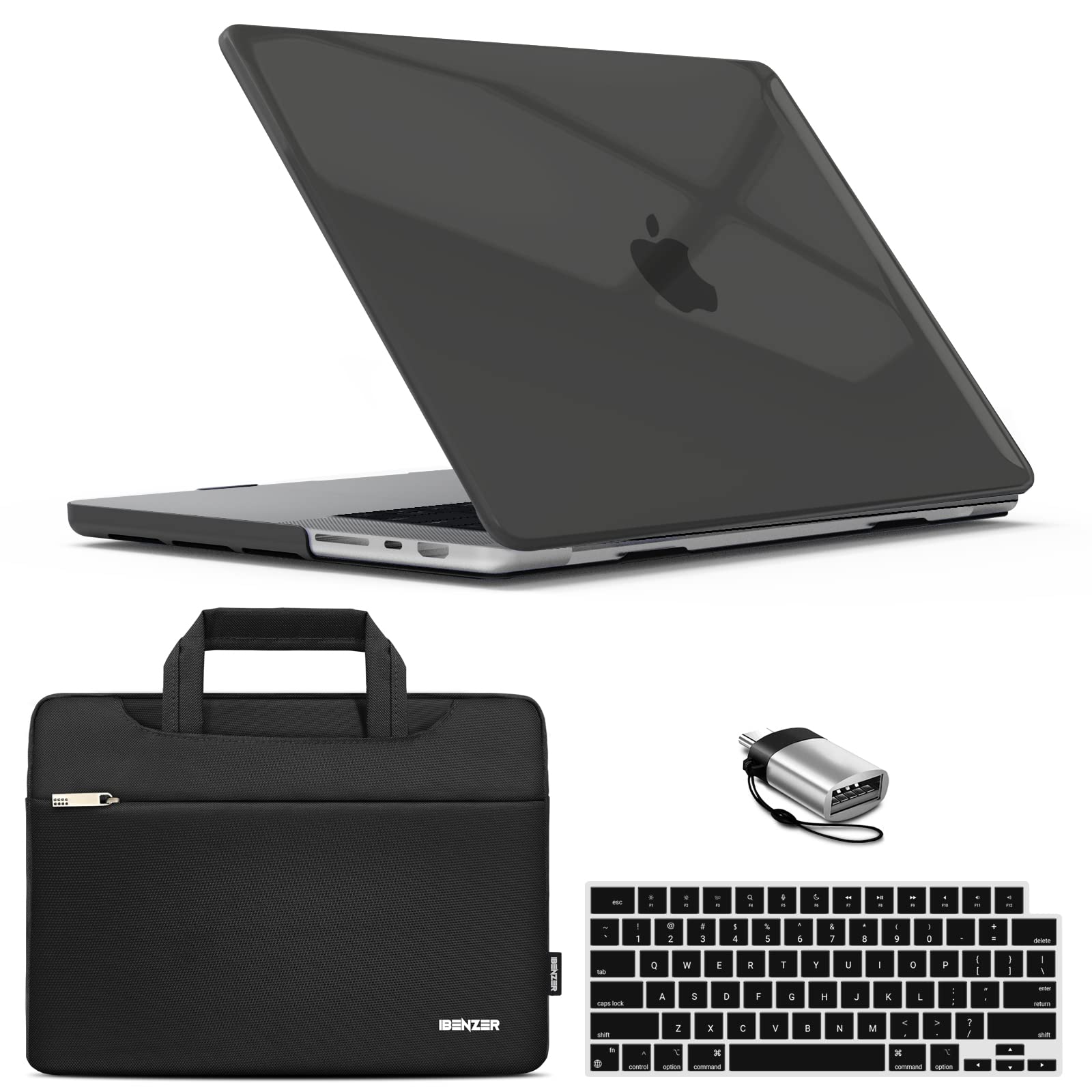 IBENZERCase for MacBook Pro 14 Inch Case 2025 2024 M4 M3 M2 M1 A3112 A3185 A3401 A2918 A2992 A2779 A2442 Pro/Max, HardShellCase & SleeveBag &KeyboardCover &Type-c(2025-2021),CrystalBlack,T14CYBK+3