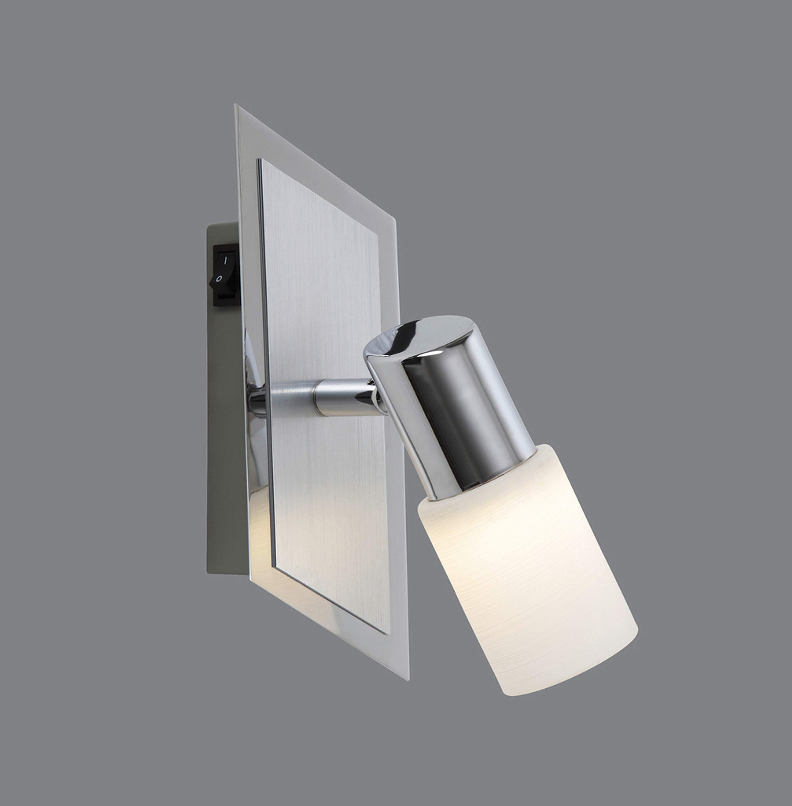 Trio-Leuchten LED-Spot Aluminium gebürstet/chrom, Glas weiß gewischt, inklusiv 1x 5W LED, Schalter direkt an der Leuchte, Maße: 14 x 8 cm 821470105