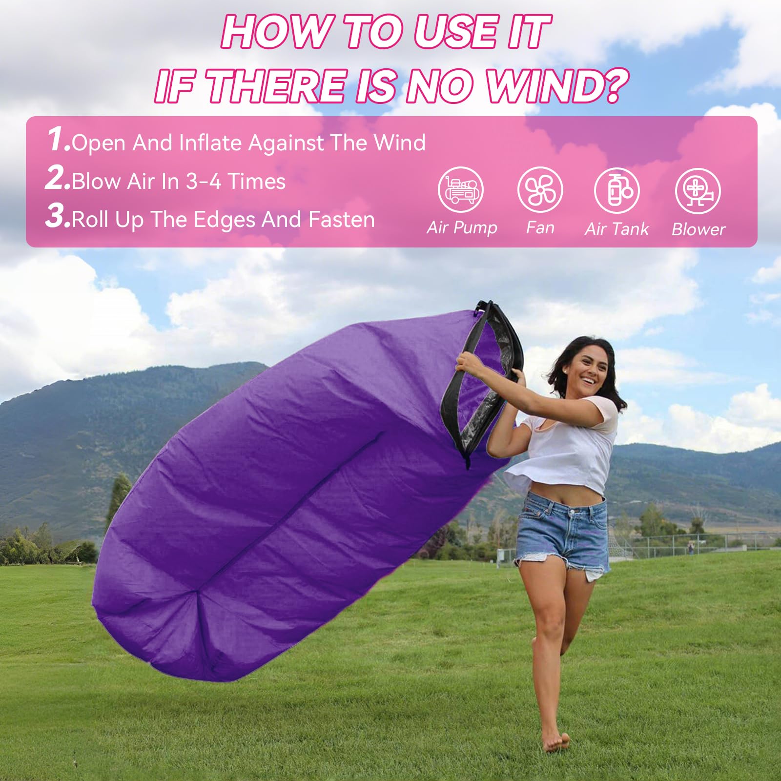 plplaaoo Inflatable Lounger Inflatable Couch for Travelling,Outdoor Camping Beach Chair,Inflatables Loungers Portable Foldable Air Sofa Matress for Outdoor Camping Beach Part (purple) - Image 3