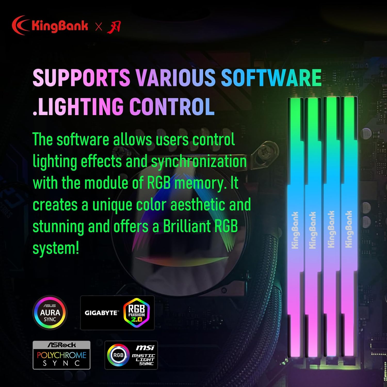KingBank RGB Computer Desktop Memory Ram Hynix M-die DDR5 32GB(2x16GB) 6400MT/s CL32 1.4V with Heatsink for Desktop Computer Gaming/Office/PS,Black