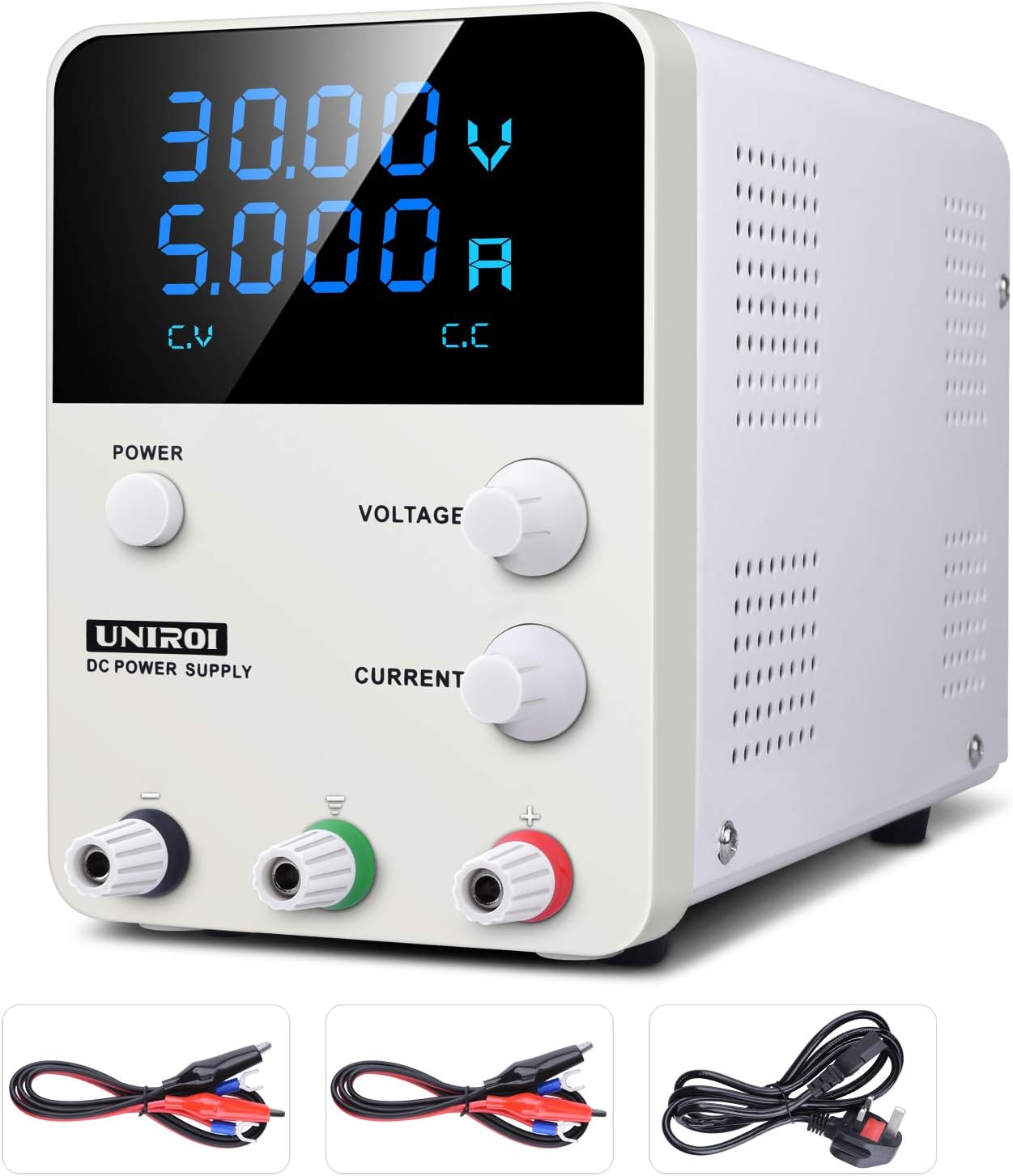 DC Power Supply Variable, Switching DC Regulated Power Supply with 4 Digital LCD Display (0-32V/0-5.2A), Reverse Polarity/High Temperature Protection, 115V/115CM Alligator Leads Included