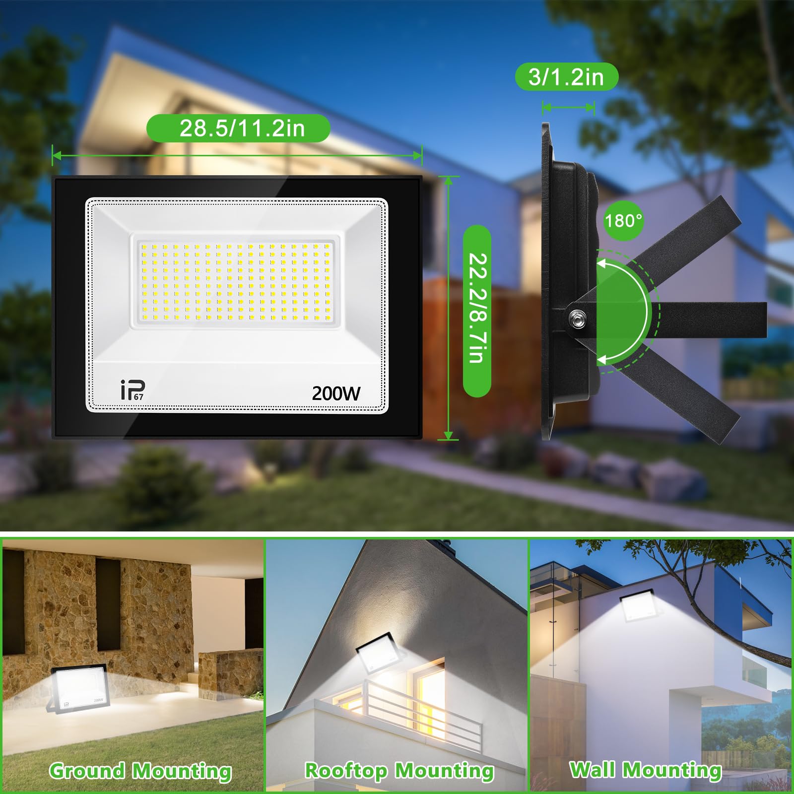 Zewnętrzny reflektor LED 200 W, 7000 K, 20000 lm, reflektor zewnętrzny LED