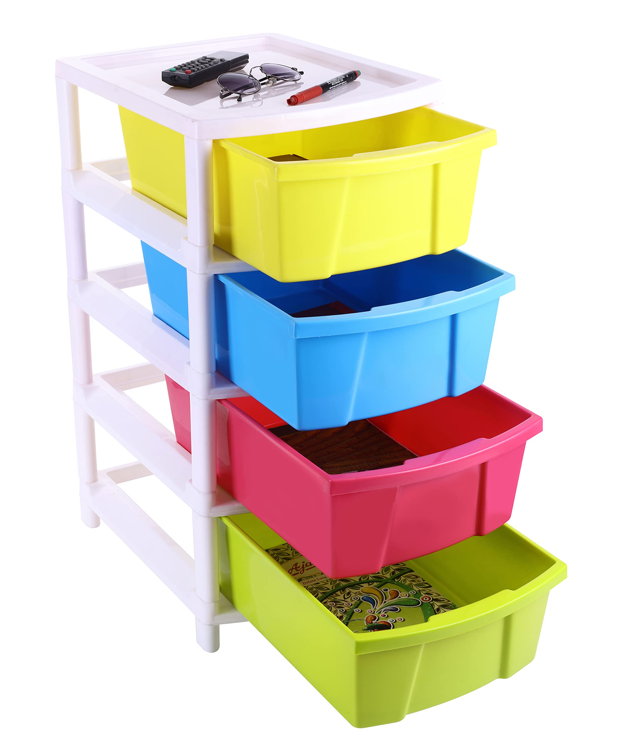 Varmora Plastic modular Drawer System for Home, Office, Hospital, Parlor, School, Doctors, Home and Kids (4-Drawer)