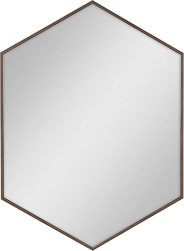 Miniatura 5 de Kate and Laurel Rhodes - Espejo de pared hexagonal moderno de mediados de siglo, marrón nogal, 31 x 22 pulgadas