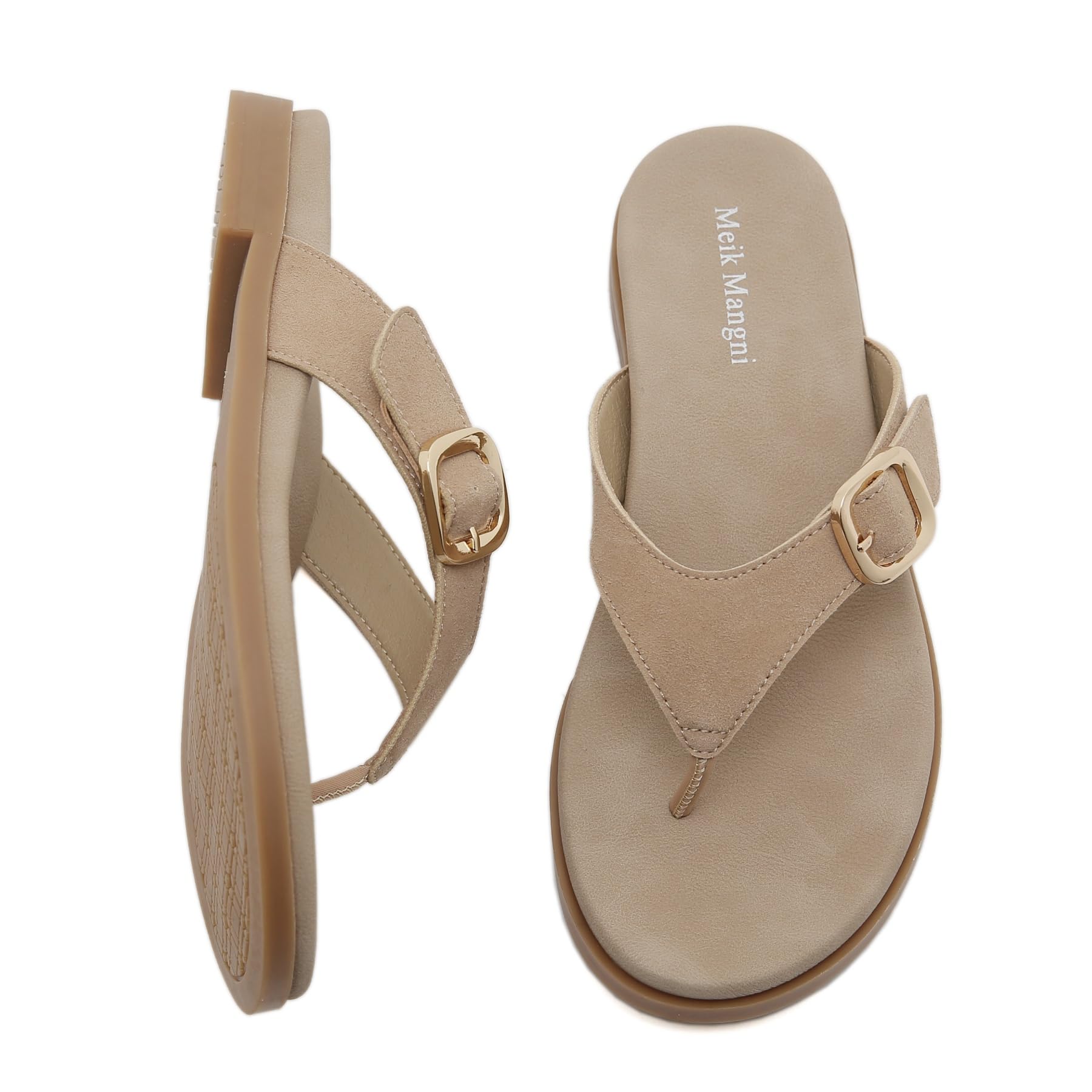 SMajong Sandales Femme Orthopédique Confortable Thongs d'été Antidérapantes Légères Flip Flop Élégantes Thongs Sandales avec Boucle Dorée Beige 39 EU