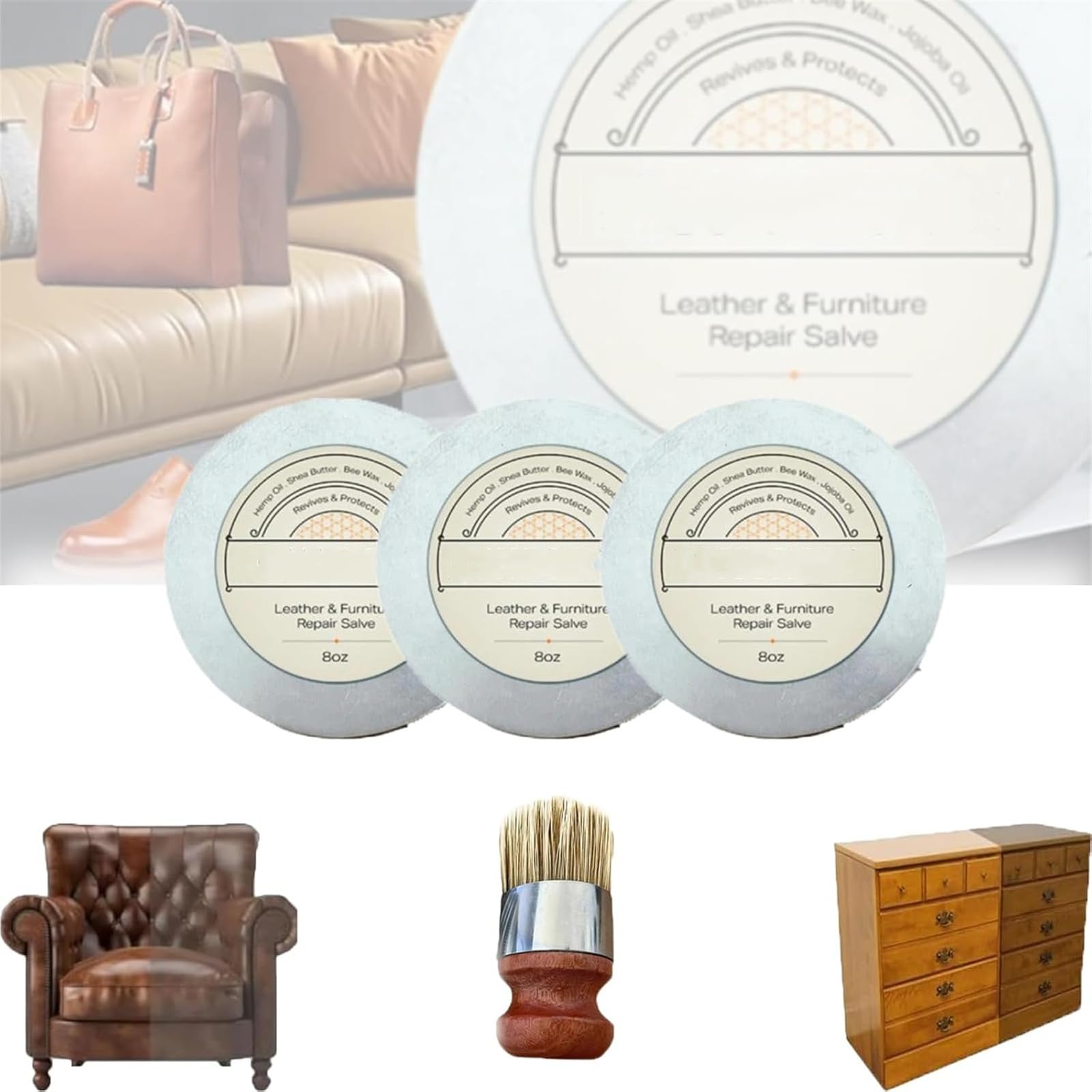 Luxgrove Lederpflege & Pinsel Set, Luxgrove Lederreparatur, Luxgrove Möbelreparatur, Luxgrove Leder Möbel Pflege & Pinsel Set, Möbelpflege für Leder (3Stk)