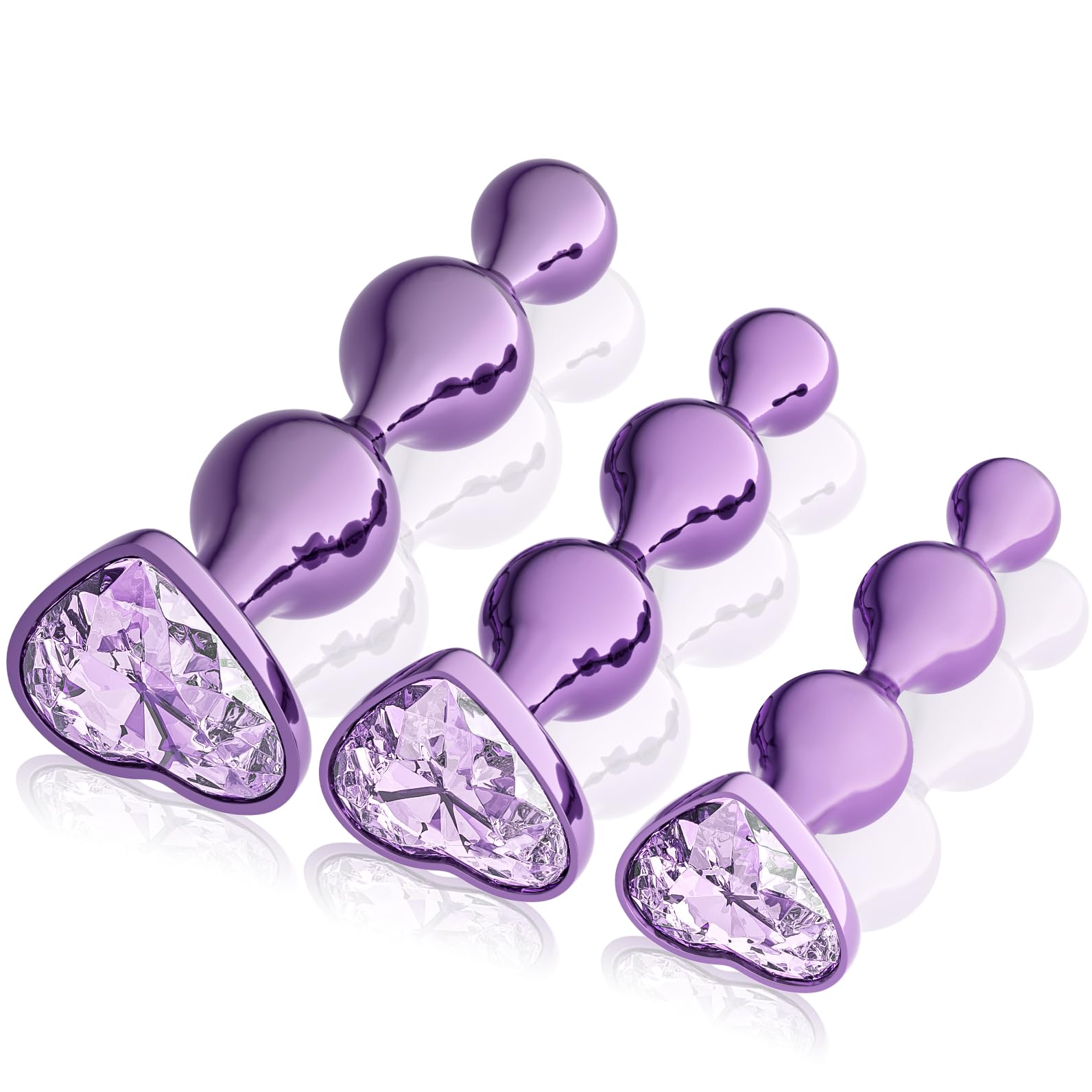 3 Pcs Metal Anal Butt Plugs Adult Sex Toys Alloy Butt Beads with Heart Shaped Base Jewelry Design