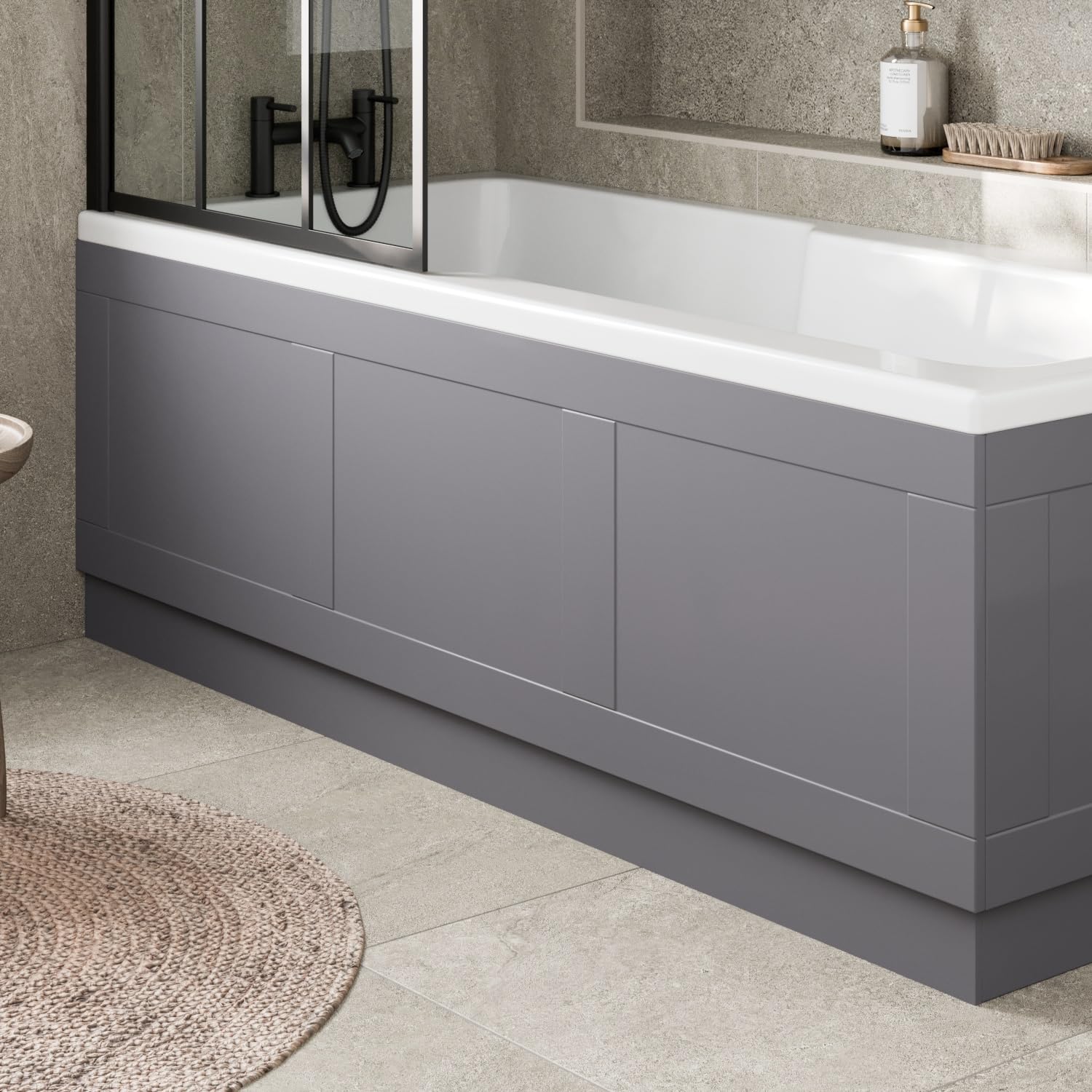 Affine® Traditional 1700 Side Front Panel MDF Bath Panel 15mm, Wooden Panels for Bathroom Baths Soaking Tubs, Adjustable Plinth, Easy to Cut, Grey Gloss