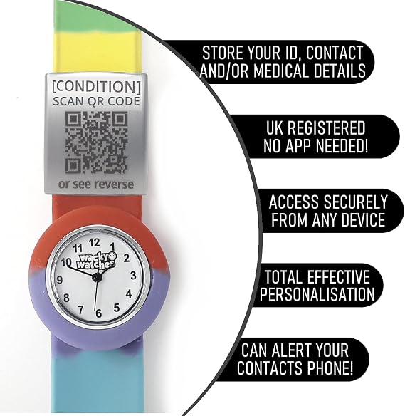 Watch Strap ID Tag. Medical Condition Alert Tag. Personalised Engraved Emergency Identity Tag. Quick Response Code works with ANY Phone (22mm, Diabetes T2)