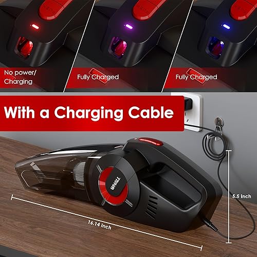 Miniatura 7 de whall Aspiradoras inalámbricas de mano para automóvil, uso húmedo y seco, aspiradoras fuertes de 9000 Pa, aspiradora portátil recargable con LED,