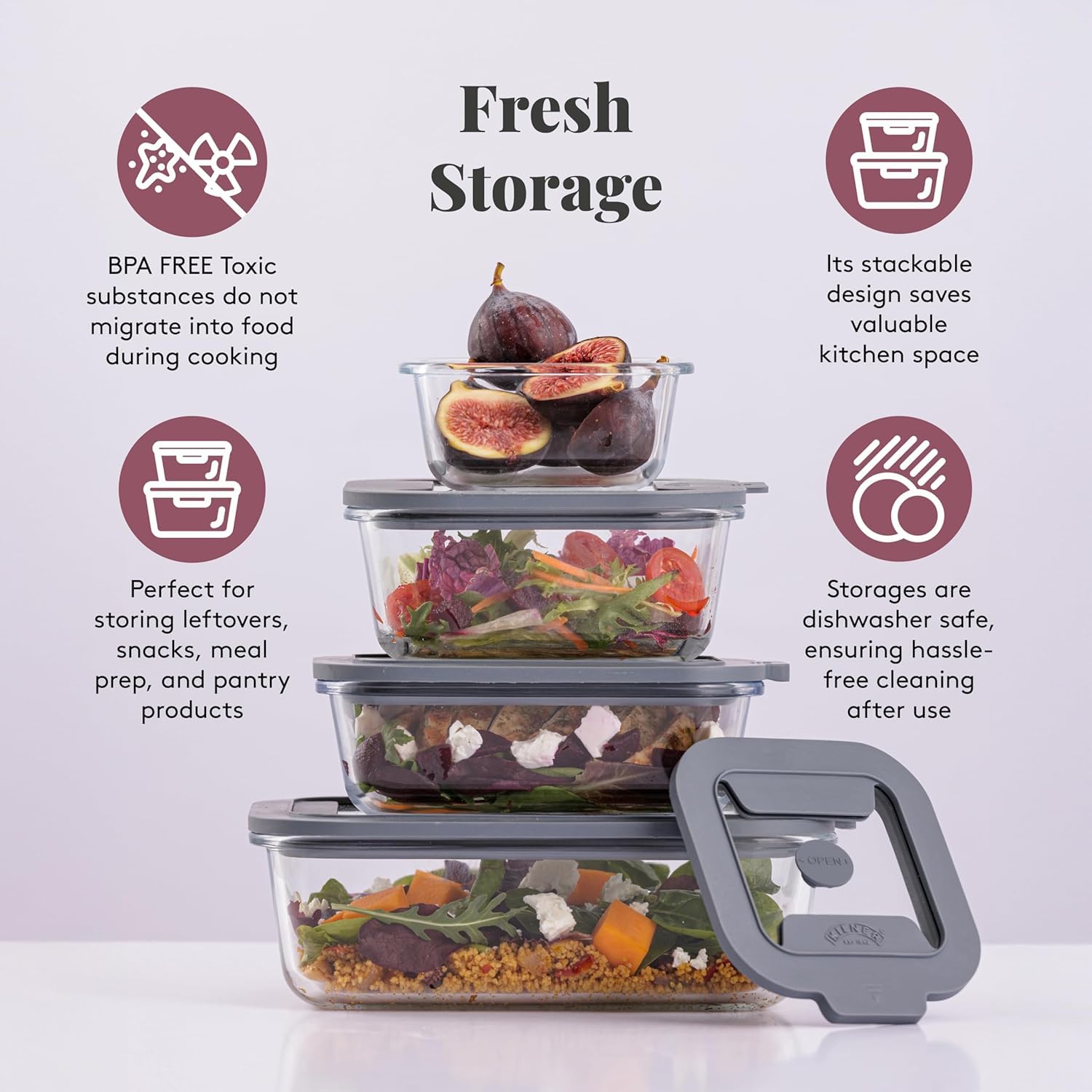 Kilner Fresh Storage 1,5 Liter | Luftdichte Frischhaltedose aus Borosilikatglas | Mikrowellengeeignet | Auslaufsicherer Deckel mit Vakuumdichtung | Aufbewahrungsbox für Lebensmittel | Stapelbar