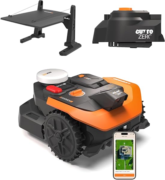 Robot tondeuse sans fil périphérique 300 m², navigation VSLAM + RTK Cloud, évitement d'obstacles par IA, garage inclus