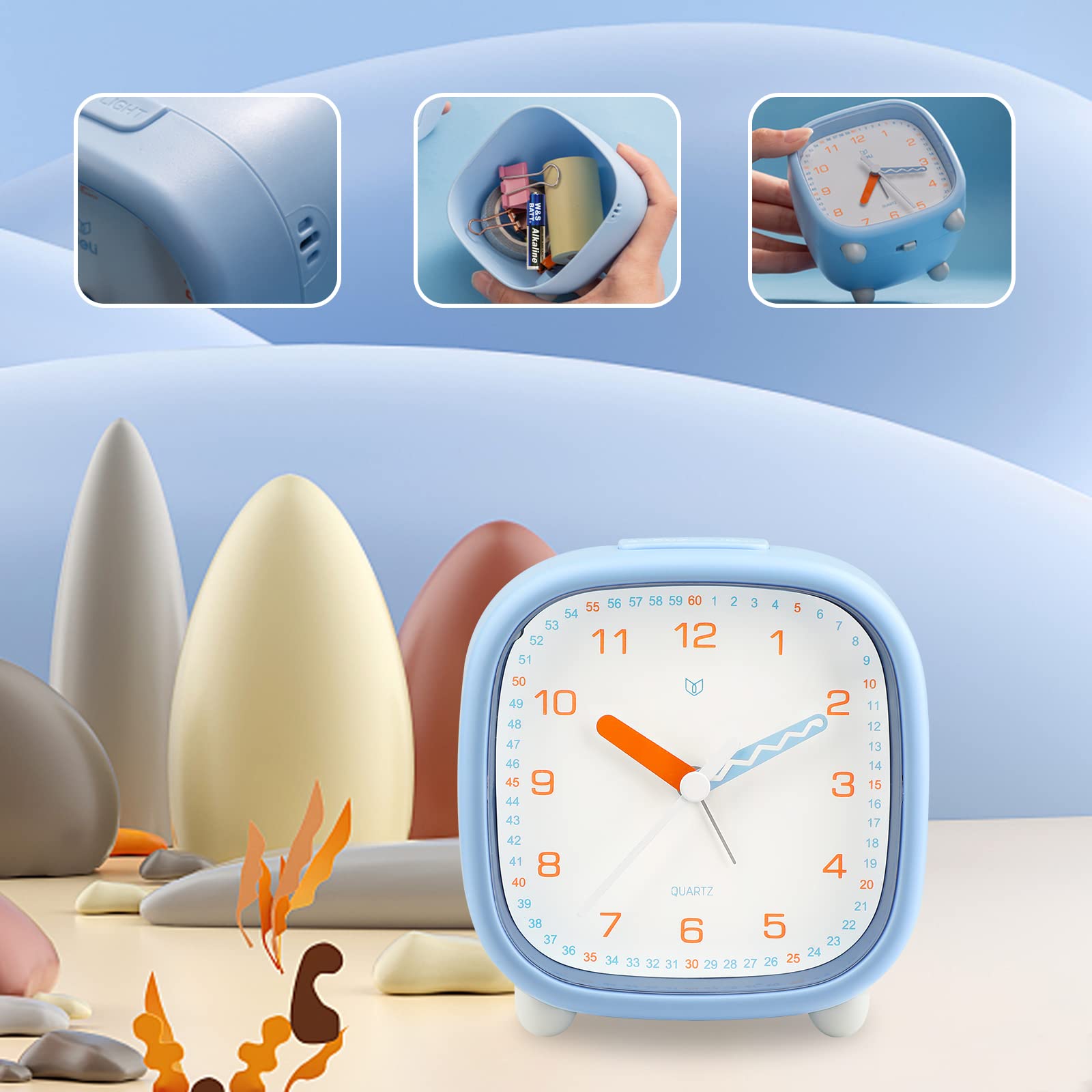 DTKID Sveglia Bambini, Senza Tic Tac con Snooze e Luce Notturna, Sveglia Analogica Educativa per Bambine e Bambini, Alimentata a Batteria (Violette