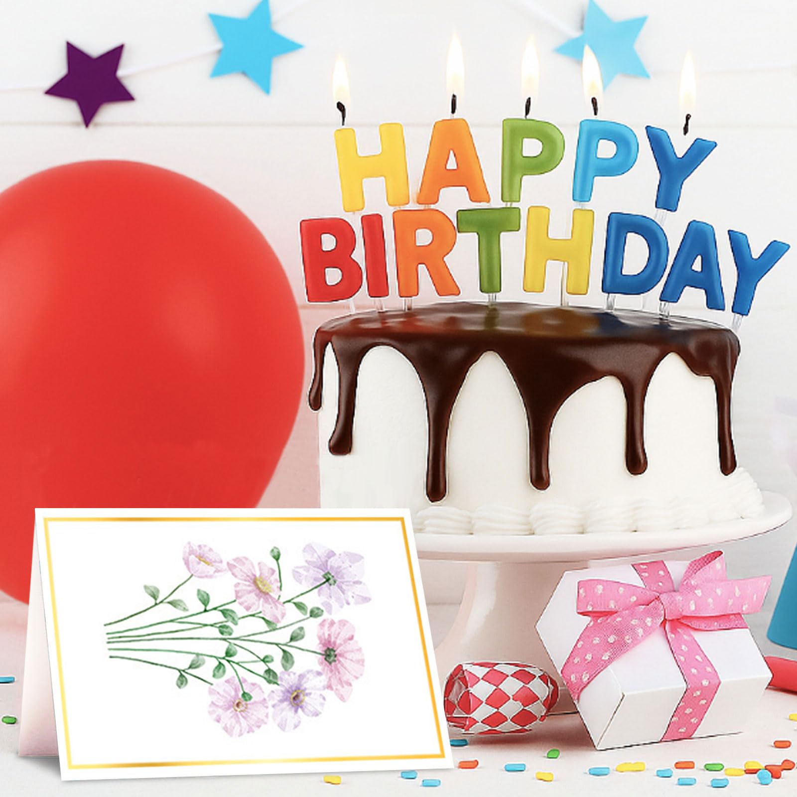 Cartes Voeux d'Anniversaire Fleuri avec Enveloppe Lot de 12