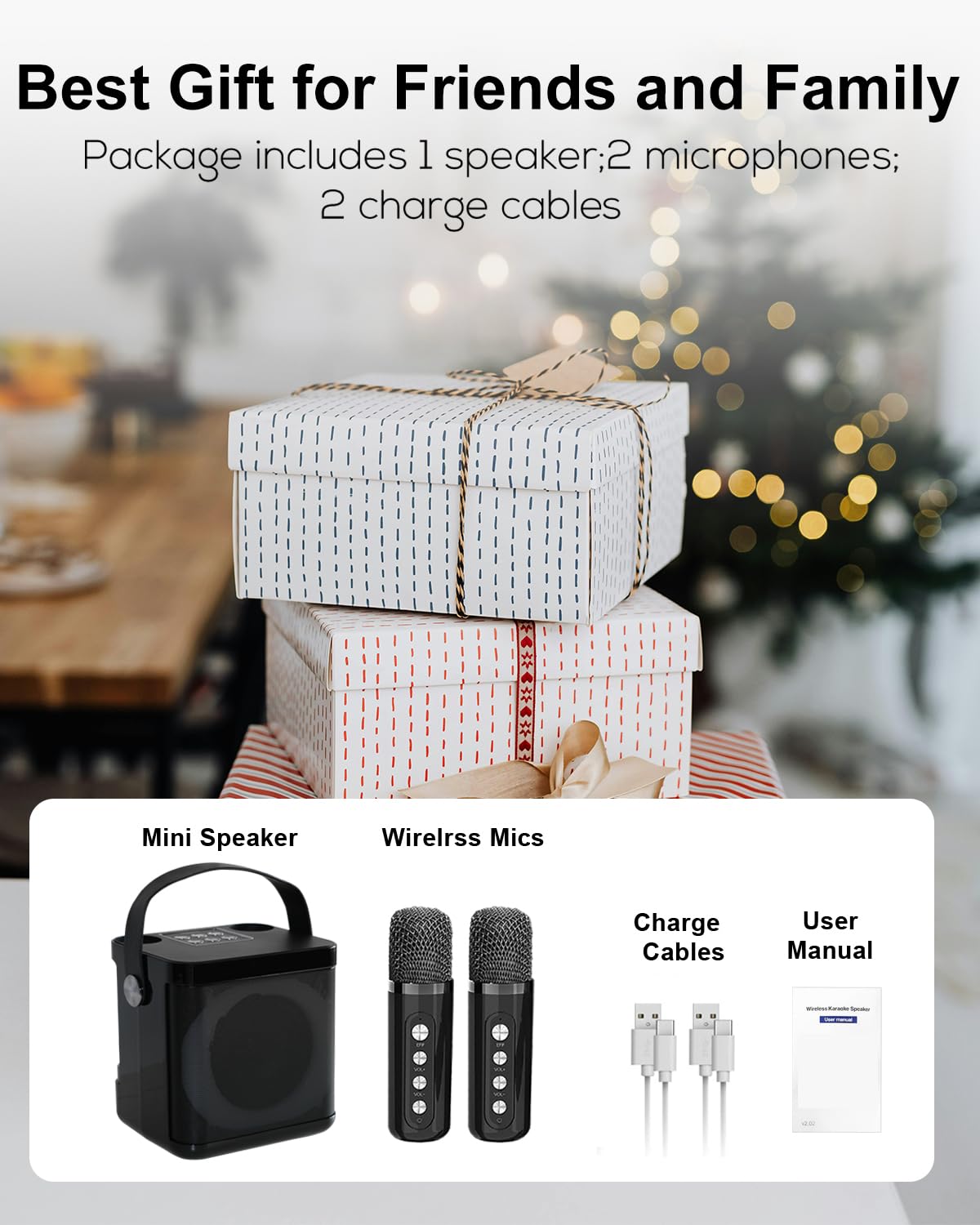 Karaoke Maschine Tragbares, Karaoke anlage mit 2 mikrofonen, Bluetooth Karaoke Set für Kinder Erwachsene mit Stimme wechselnde Effekte & LED-Lichter Jungen Mädchen Geschenke Heimparty