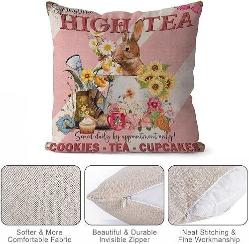 Miniatura 7 de Fundas de almohada de Navidad de granja de 22 x 22 pulgadas vintage conejo flores de primavera huevos de Pascua fundas de almohada de lino y algodón