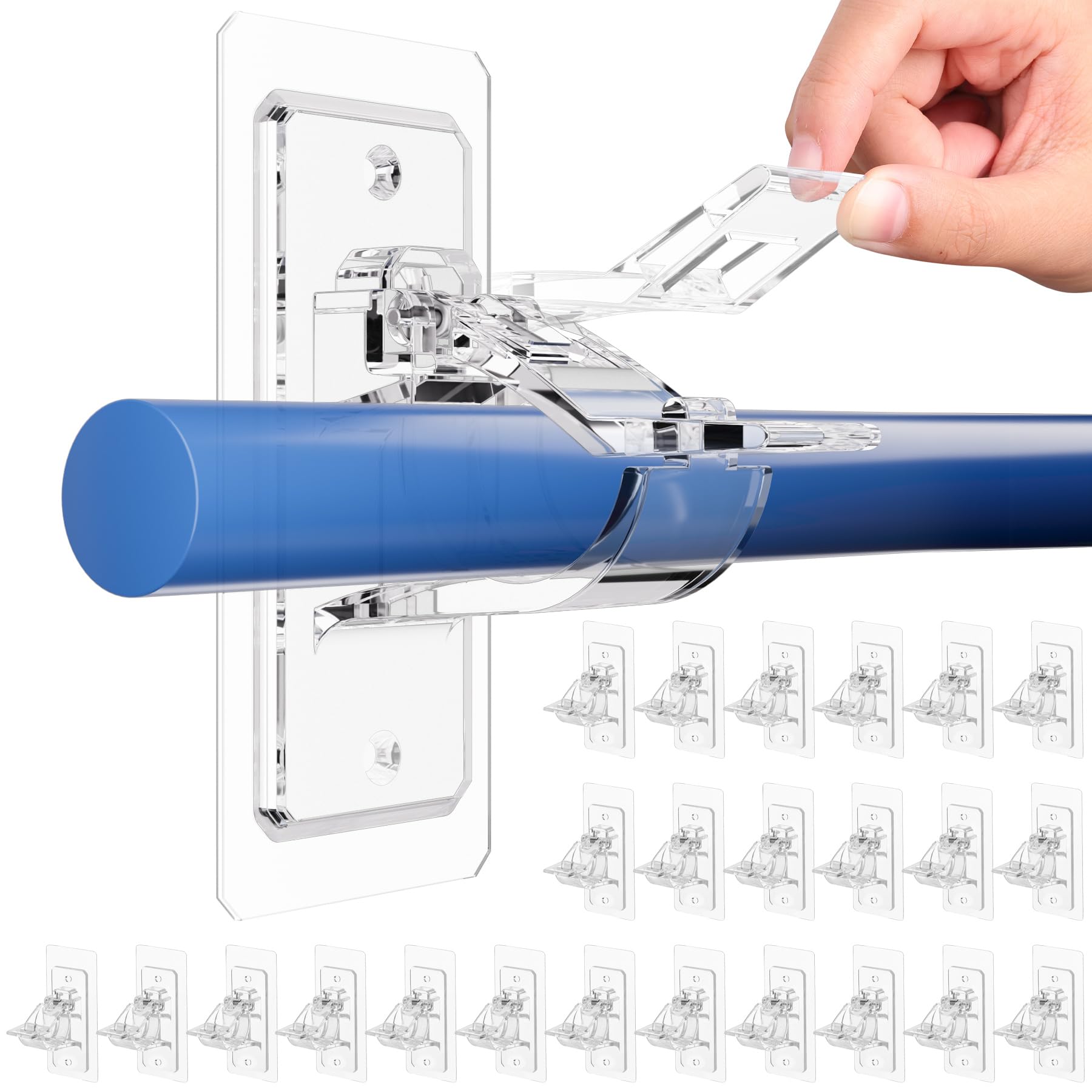 24-Pack No Drill Needed Curtain Rod Holders Brackets, Self Adhesive Rod Holder Hooks, Multipurpose Nail Free Stick on Curtain Rod Hooks, Curtain