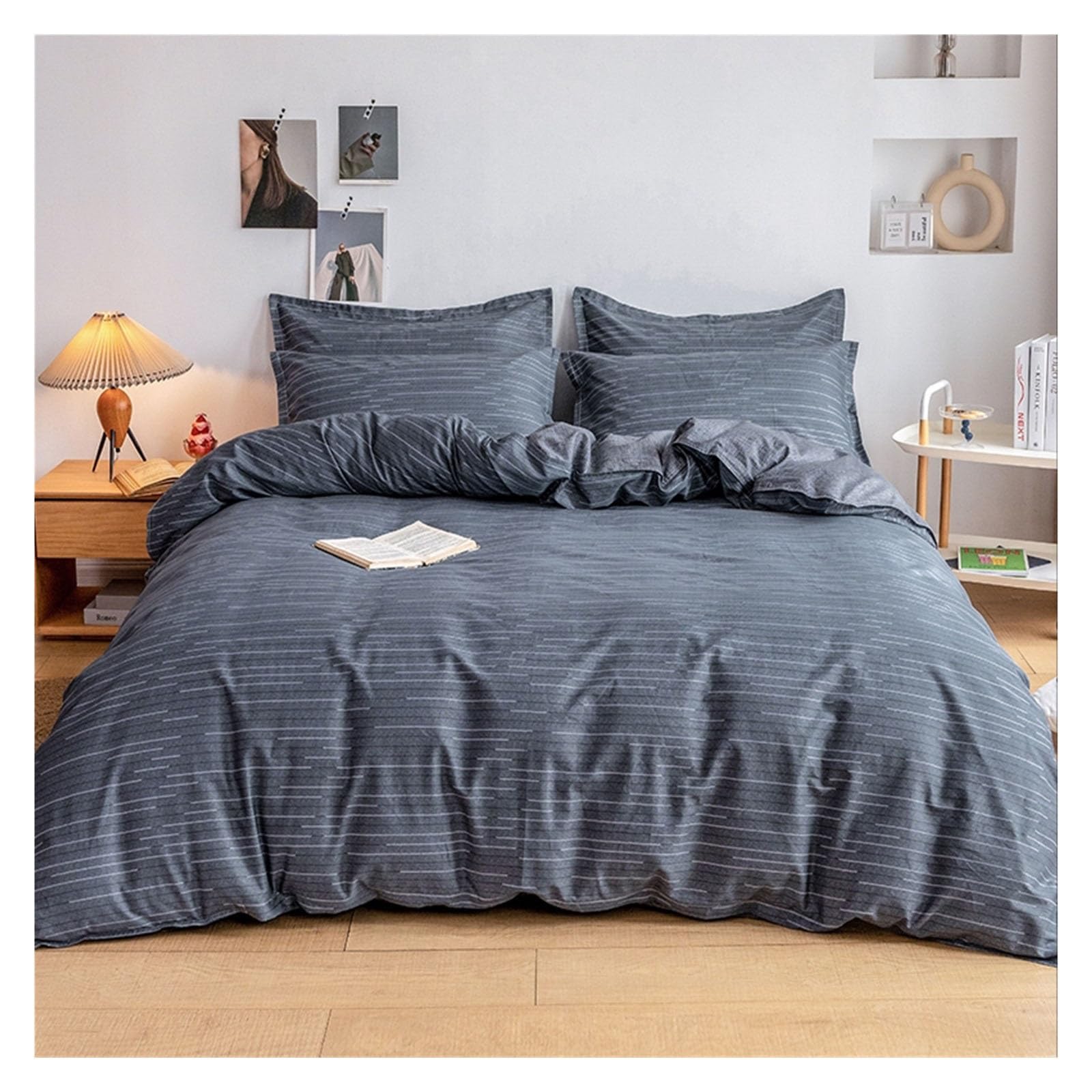 Housse de couette en coton doux finis les draps rêches lit noir 2m