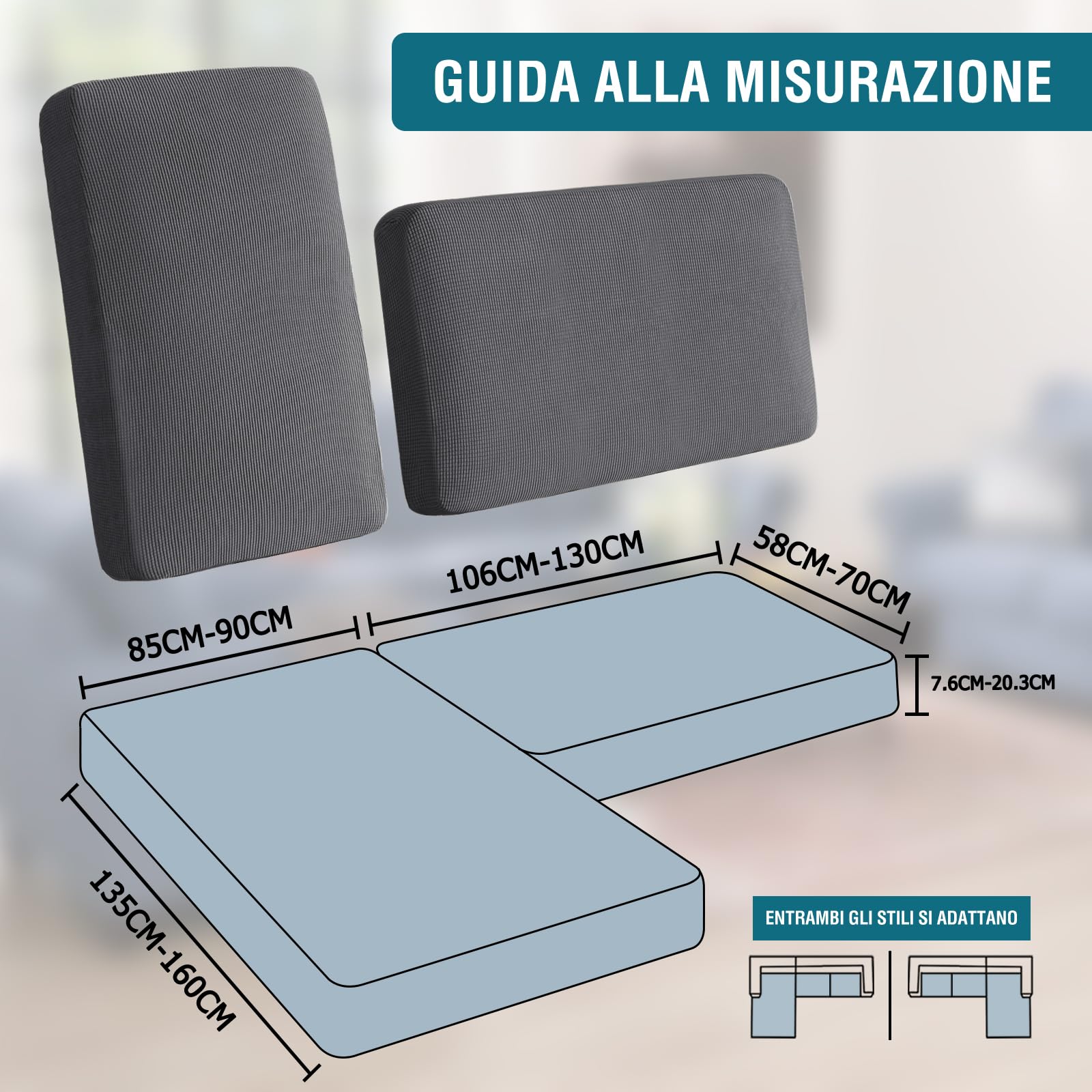 BellaHills Copridivano 2 Posti con Penisola, Copridivano Penisola Destra/Sinistra Universale Copri Divano, Copridivano Impermeabile Antigraffio (2 Posto + Chaiselongue, Grigio)