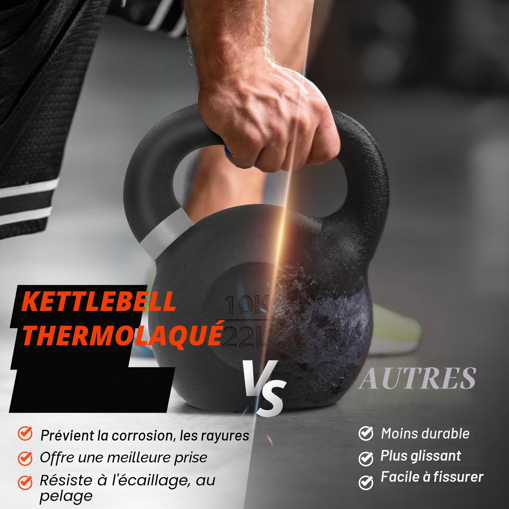 Yes4All Kettlebell en revêtement en poudre de 4-32 kg à poignée large, Compétition Kettlebell