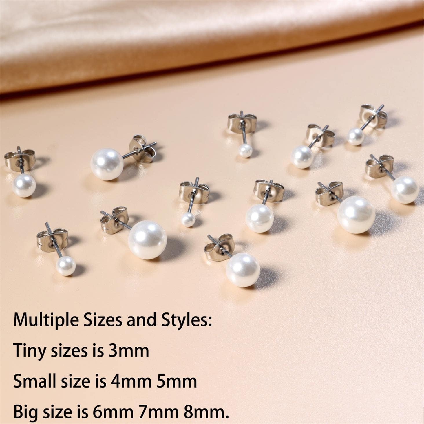 Dainty Pearl Earrings for Women: Hypoallergenic 6 Pairs Pearl Stud Earrings Set AAA+ Quality Freshwater Cultured Pearls Earrings Tiny Small and Big Ball Pearls Earrings for Women (3-8MM)