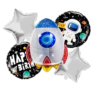 Propsicle Rocket Space Theme Foil Balloons for Kids Birthday Decoration