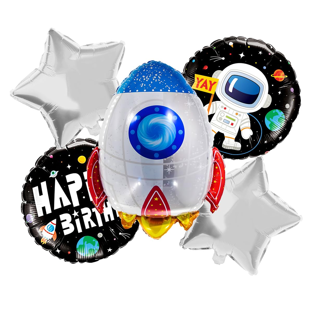 Propsicle Birthday Space Theme Rocket Decorations Foil Balloon Pack of 5 Set For Astronaut Theme Space Kids Party Prince Kids Helium Foil Balloon Item , Rocket (Multi)