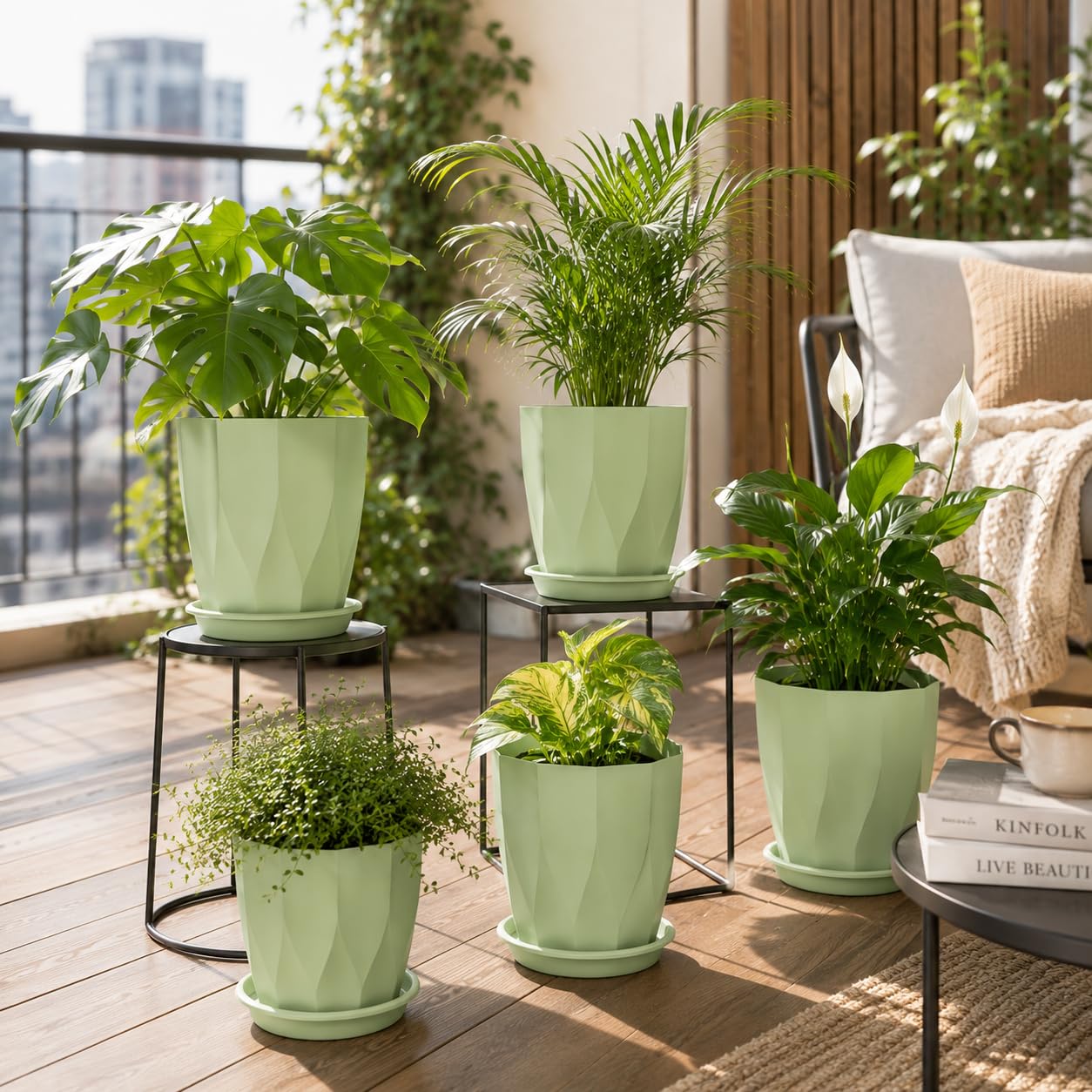 Light Brown Flower Pots Set of 5 - Modern Plant Planters -16 Light Brown Flower Pots Set of 5 - Modern Plant Planters -16
