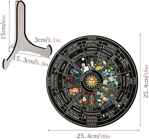 Miniatura 7 de WBQMUNY Letrero de madera de la rueda del año de 10 pulgadas, letrero pagano de Sabbats de brujas y runas, tablero grabado de madera Wicca,