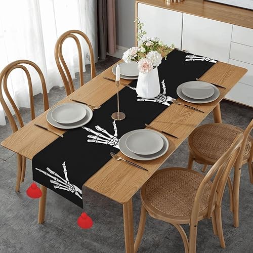 Camino de mesa de Navidad negro con dedo, decoración de mesa de comedor, decoración de Navidad, decoración de interiores del hogar, caminos de mesa
