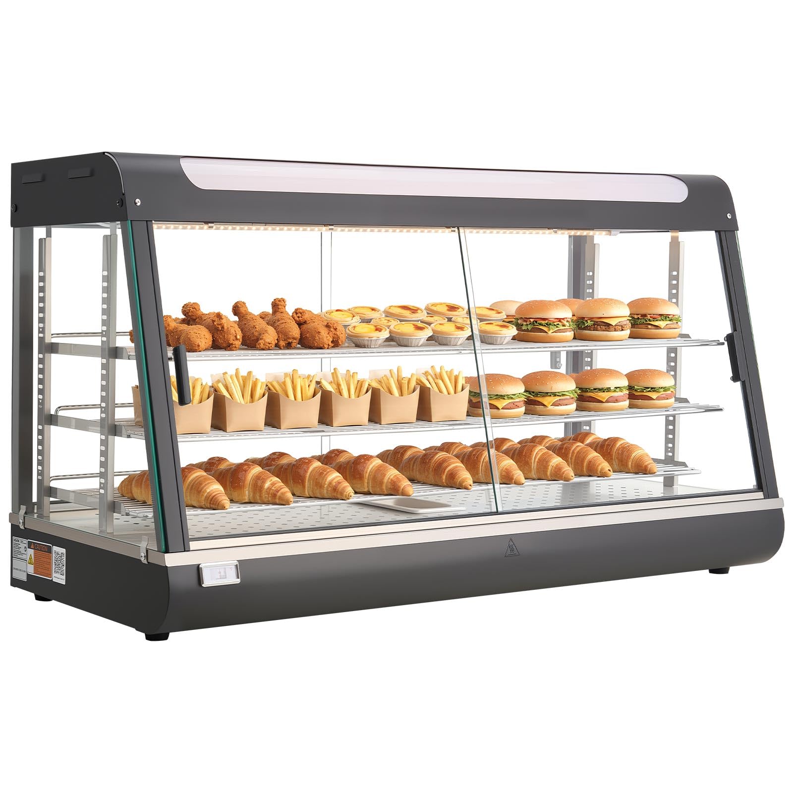 Photo 1 of VEVOR 3-Tier Commercial Food Warmer Display, 1600W Food Display Warmer with LED Light, Top Storage and Adjustable Shelves, 86?~185? Steam Heating, 190Qt/180L for Hamburger, Pizza, Bread, Fried Chicken