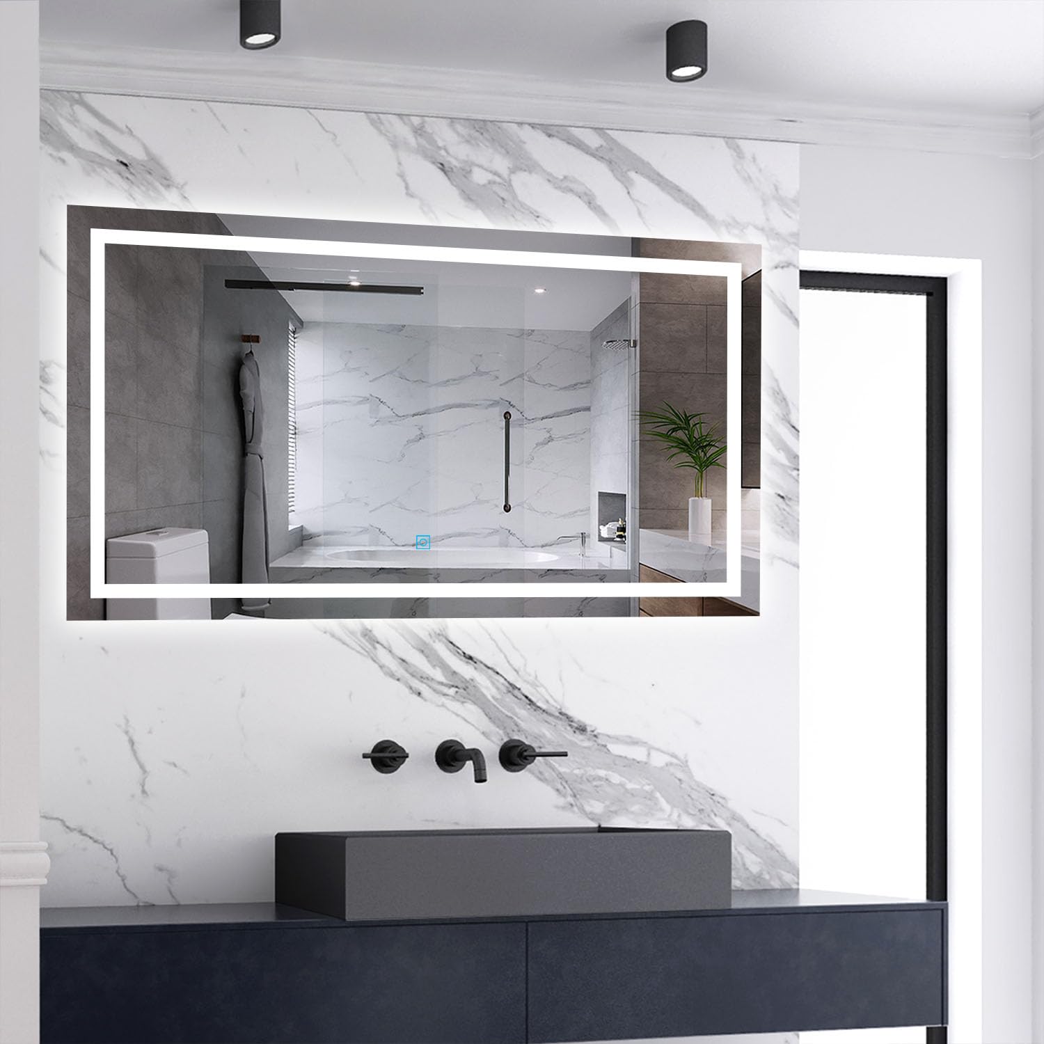 Skybathroom 1200x700mm LED Illuminated Bathroom Mirror|3 Colors|Adjustable Light Colors and Brightness|Anti-fog|Wall Mounted