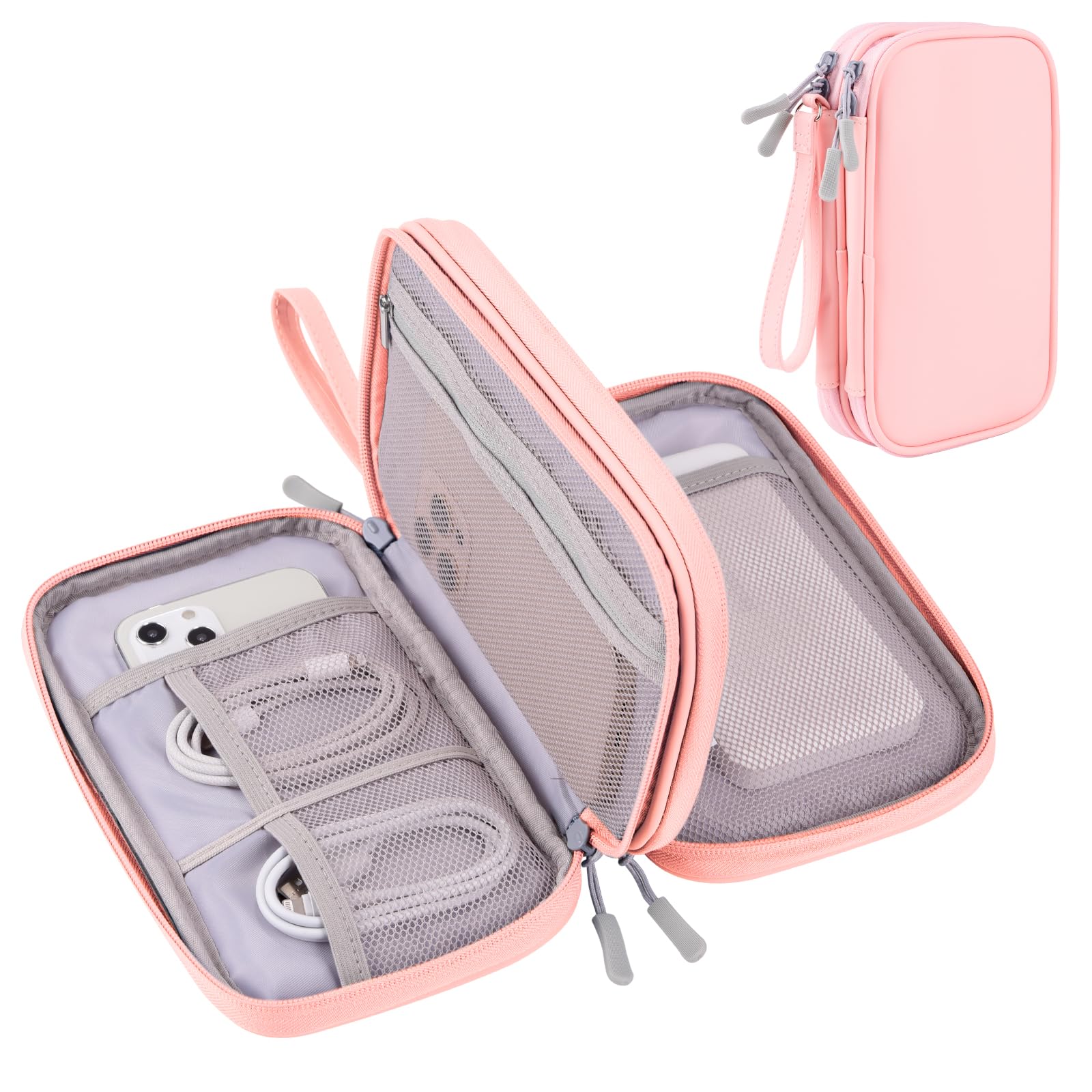 Electronics Travel Organizer, Tech Accessories Pouch Bag for Cables/Charger &amp; Cords (Pink, PU-M)