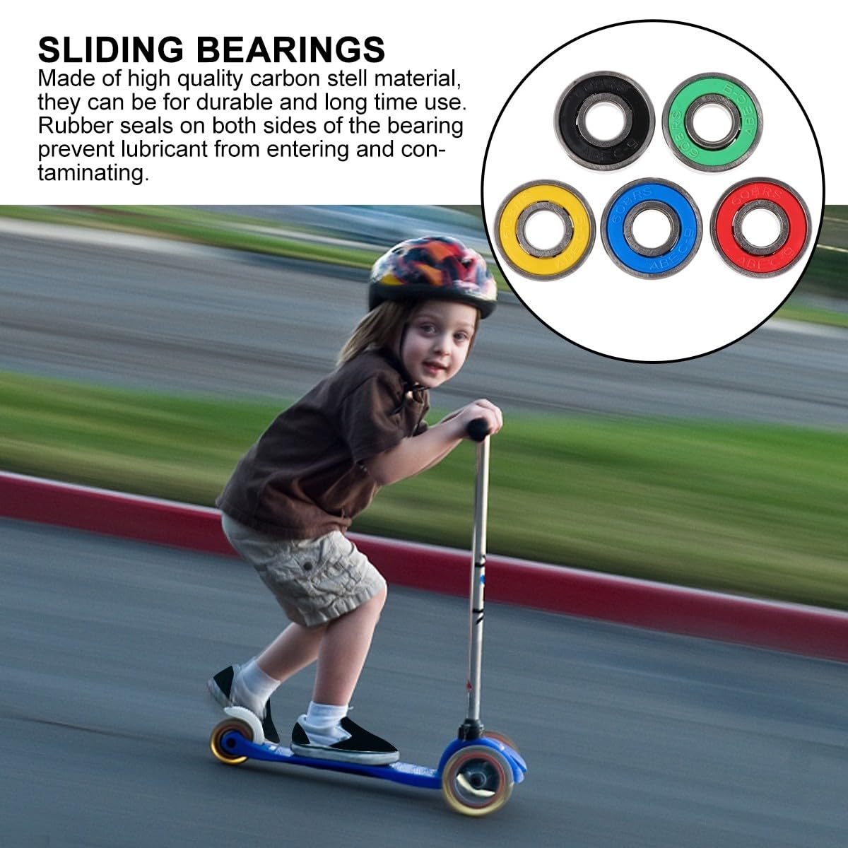 50pcs Carbon Steel 608rs Sliding Bearings Skateboard Bearings Set for Inline Skates Sturdy Wear-Resistant Skates Accessories Random Color